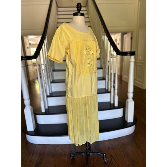 Vintage 90s Johnny Was Cotton Silk Yellow TShirt Dress Resort Beach Pool CoverUp - Picture 6 of 11